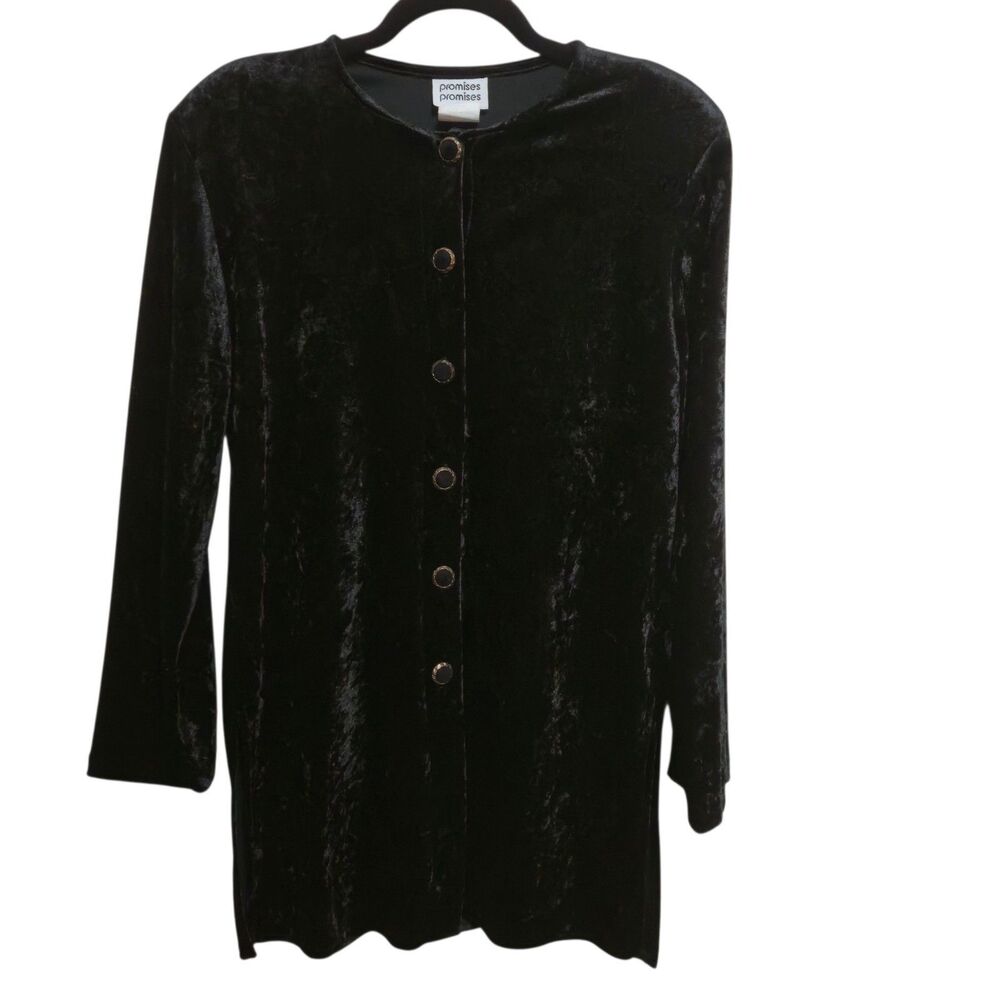 Promises Promises Black Crushed Velvet Tunic Top Womens Size 10 Vintage 90s Goth
